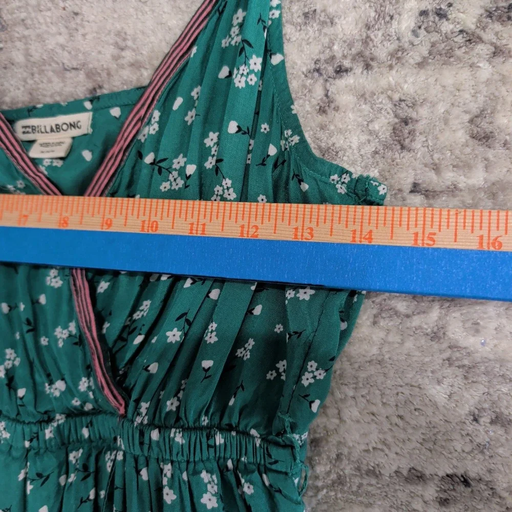 Billabong Green Floral Faux Wrap Maxi Dress M Boho Sleeveless Empire Waist - Picture 12 of 13